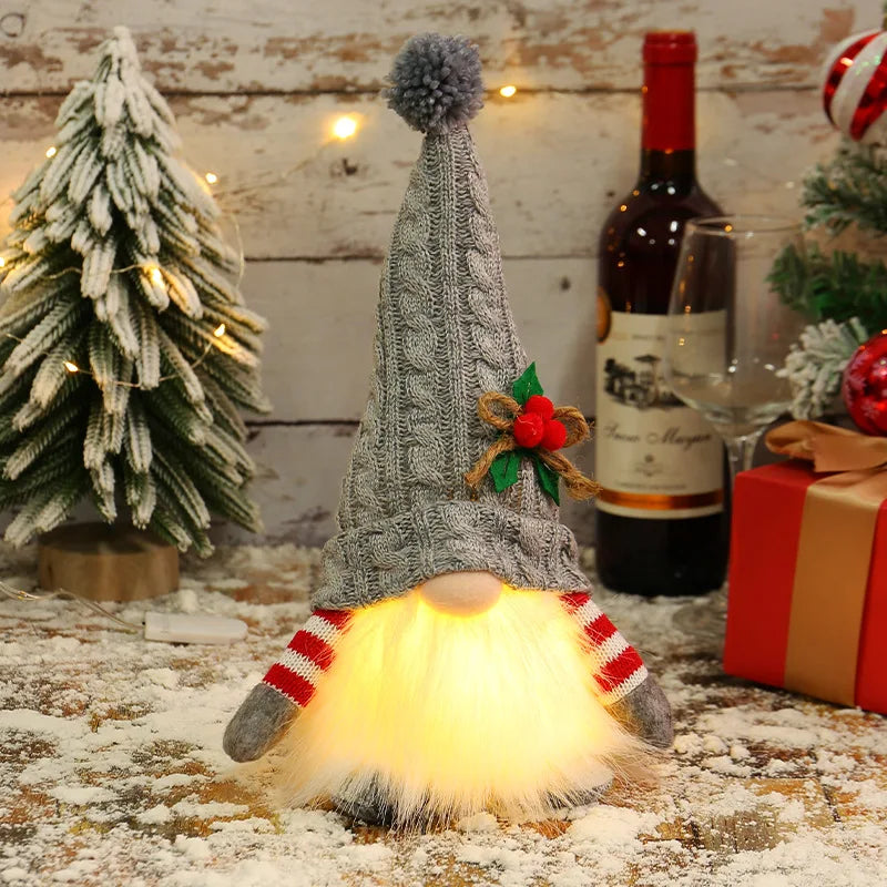 30cm Glowing Knitted Gnome Doll Couple with Led Night Light 2025 Christmas Decorations Home Xmas Tree Decor New Year 2026 Gift