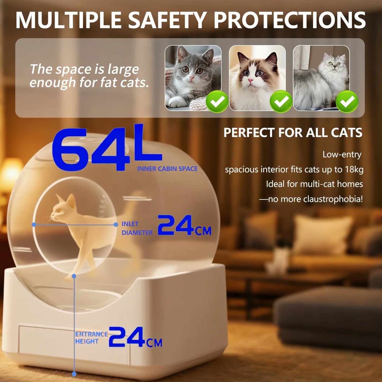 64L Smart-Sense Automatic Litter Box – App-Controlled & Odor-Free