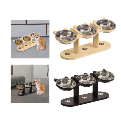 Zen-Rise Elevated Feeder – Wooden Stand with Dual Stainless Steel Bowls