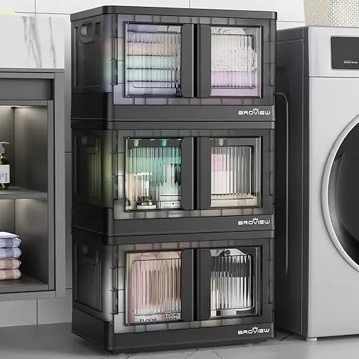 Stackable 34-Quart Collapsible Storage Bins with Wheels and Doors