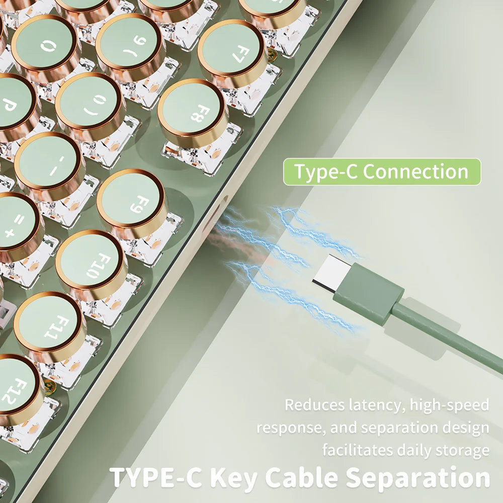 Mechanical Gaming Keyboard, 104 Keys Round Keycaps LED White Backli