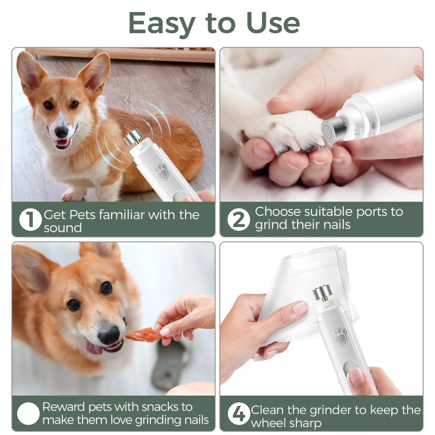 Electric Dog Nail Grinder Pet Nail Clipper USB Rechargeable Pet Nail Trimmers Painless with Polisher Wheel for Small/Large Pets