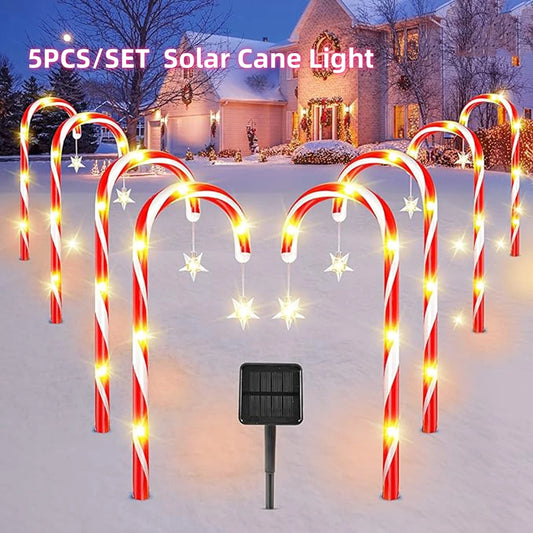 5PCS/Set Solar Cane Light Outdoor Waterproof Candy Ground Light Garden Landscape Christmas Decoration Lawn Light Colored Light