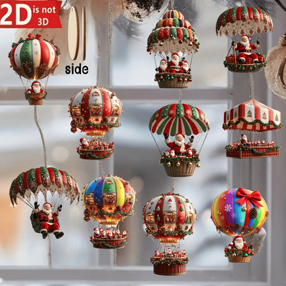 10Pcs Christmas Wooden Hot Air Balloon Santa Claus 2D