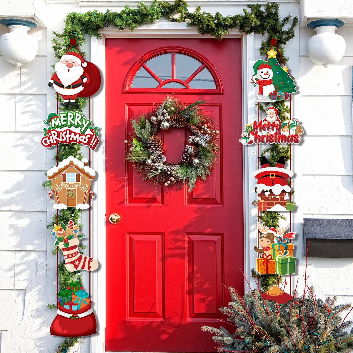 Merry Christmas Hanging Door Banner Santa Claus
