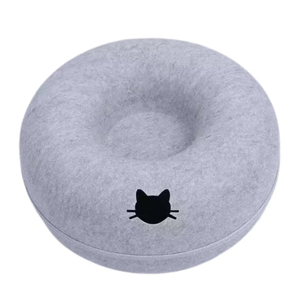 Interactive Round Cat Tunnel Bed – Donut Felt Nest, Scratcher & Sleeping Cushion for Kittens & Cats