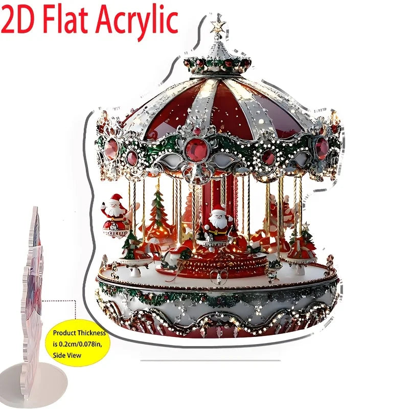 1Pcs Christmas Merry Carousel 2D Christmas Scene Festival Decor
