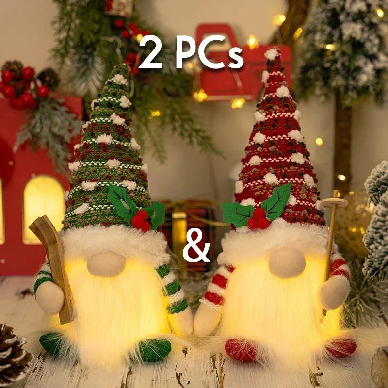 30cm Glowing Knitted Gnome Doll Couple with Led Night Light 2025 Christmas Decorations Home Xmas Tree Decor New Year 2026 Gift