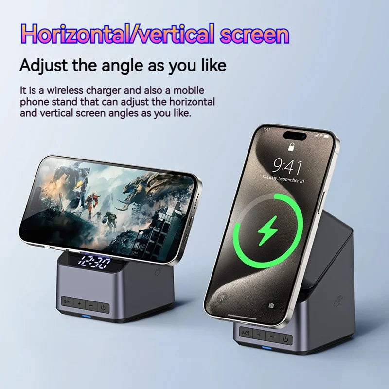 15W Electric Rotating Magnetic Wireless Charger Time Display Charging Station