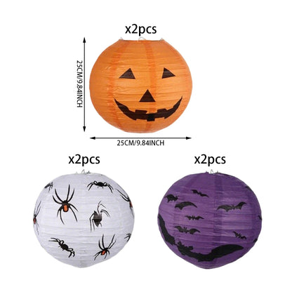 6PCS Halloween Paper Lanterns Pumpkin Spider Bat Theme Party Decorations for Halloween Outdoor Indoor Festive Atmosphere Enhance