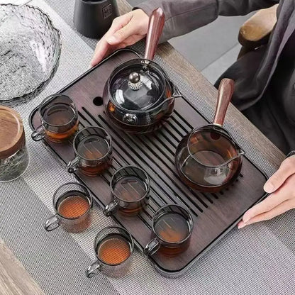 Multi-purpose Glass 360 Degree Rotating Teapot Large Transparent Boiling Teapot Heat Resistant with Handle Brewing Teapot Office
