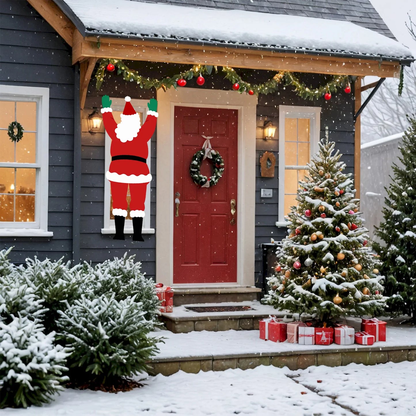 1pcs 2D Santa Claus Climbing Window Balcony Roof Chimney Hanging Decor