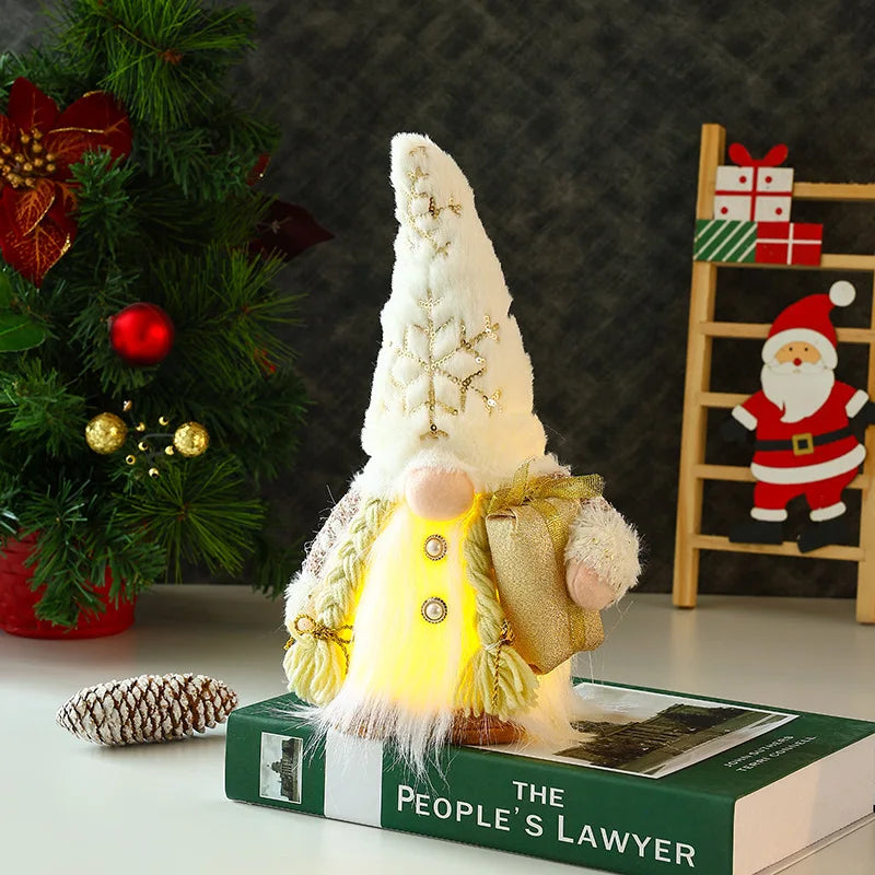 30cm Glowing Knitted Gnome Doll Couple with Led Night Light 2025 Christmas Decorations Home Xmas Tree Decor New Year 2026 Gift