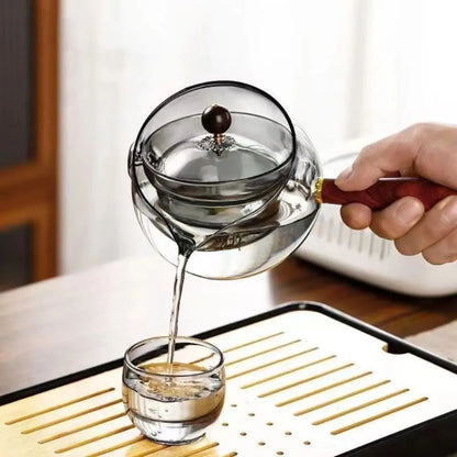 Multi-purpose Glass 360 Degree Rotating Teapot Large Transparent Boiling Teapot Heat Resistant with Handle Brewing Teapot Office