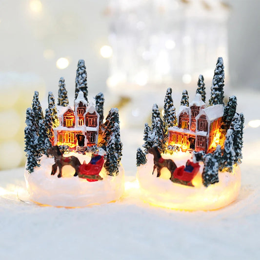 Christmas LED Light Ornaments Santa Castle Snow House Luminous Crafts