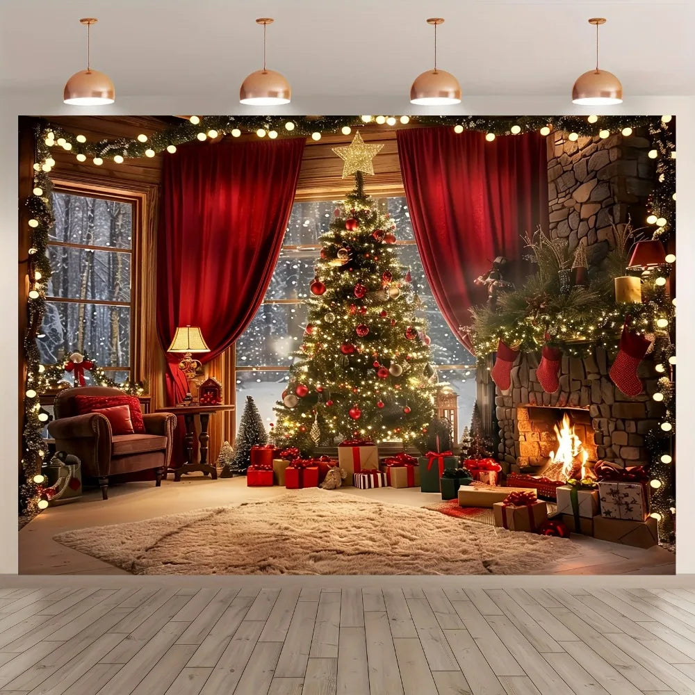 Christmas tree and fireplace scene background
