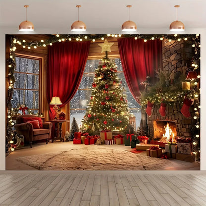 Christmas tree and fireplace scene background