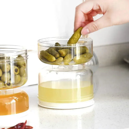 Pickle Jar with Flip Container and Strainer Hourglass