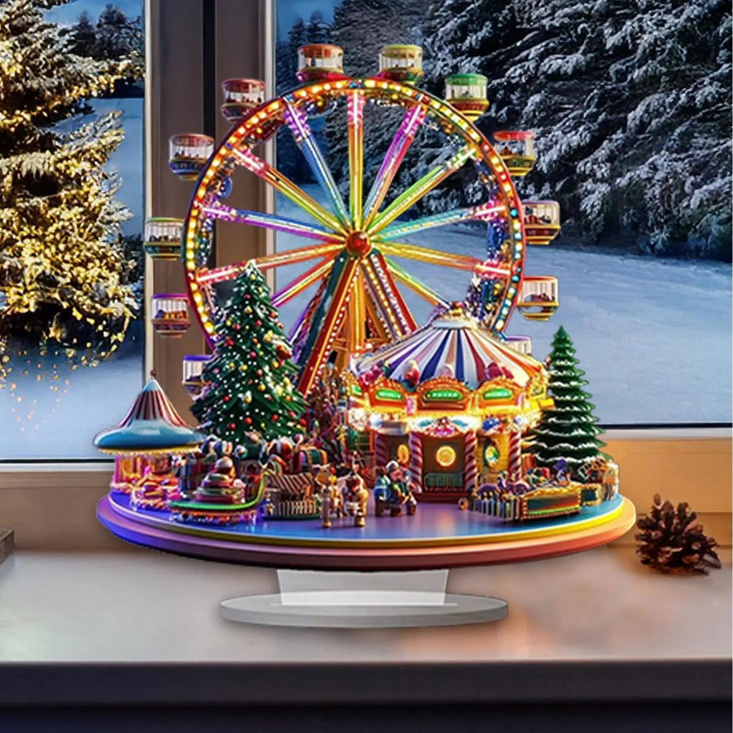 2D Acrylic Christmas Ferris Wheel Ornament Ferris Wheel Display Board Christmas Holiday Decoration Xmas Navidad Party Supplies