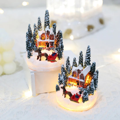 Christmas LED Light Ornaments Santa Castle Snow House Luminous Crafts