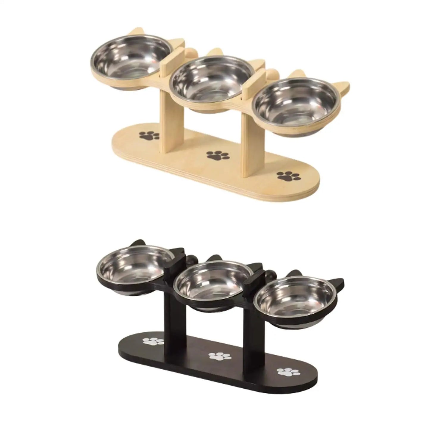 Zen-Rise Elevated Feeder – Wooden Stand with Dual Stainless Steel Bowls