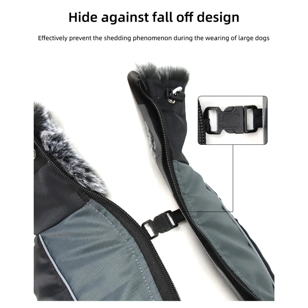Stay Dry in Style  Waterproof Large Dog Clothes with Warm Furry Collar