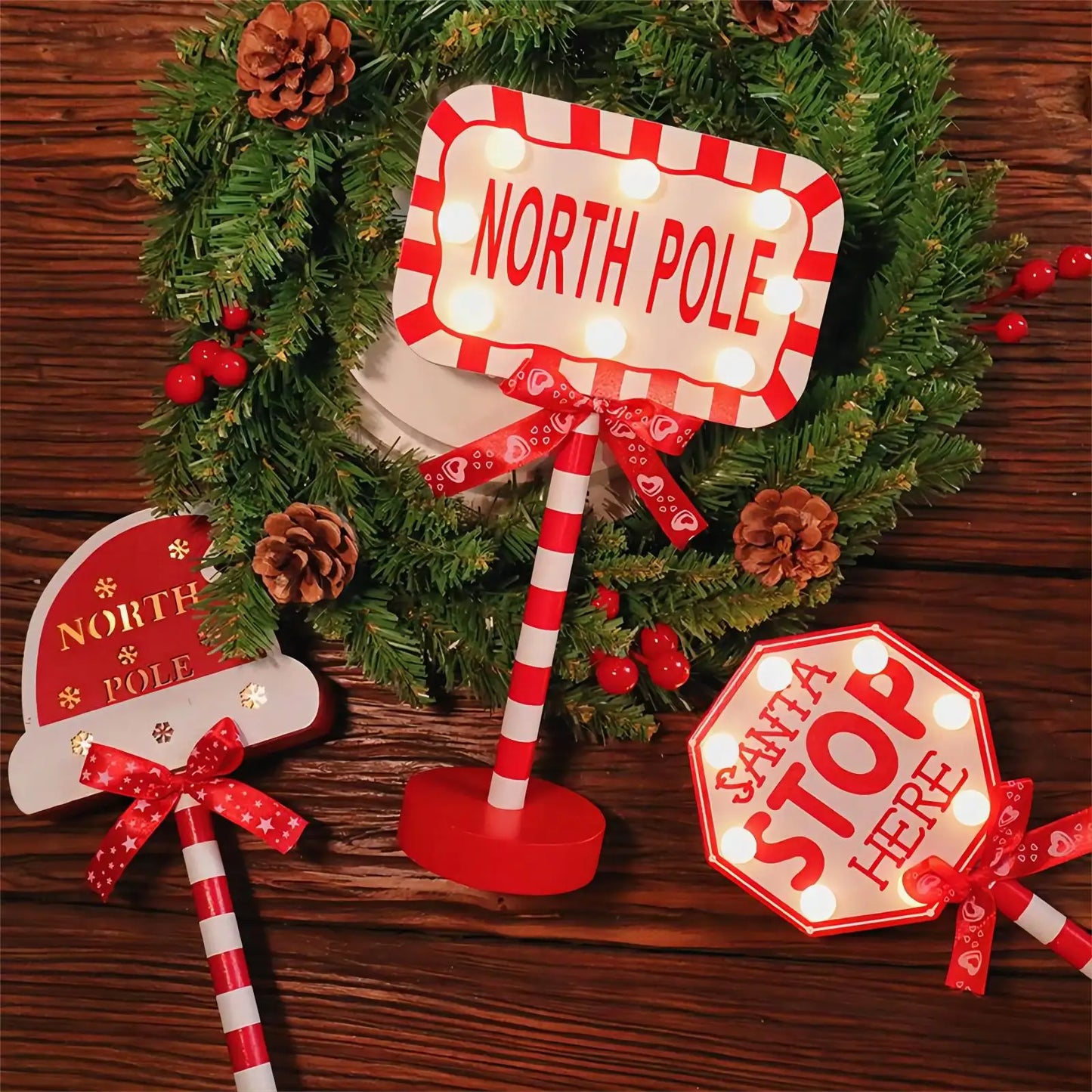 Christmas Stop Here Decor Santa Stop Here Tree Topper Desk Lamp LED Santa Stop Here Tree Topper Window Decorative Lights