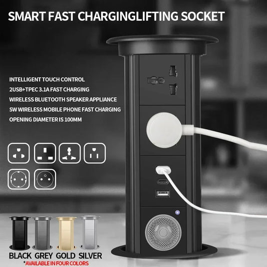 Motorized Pop up Tower Socket Wireless Charger Automatic Power Plug Desktop Worktop