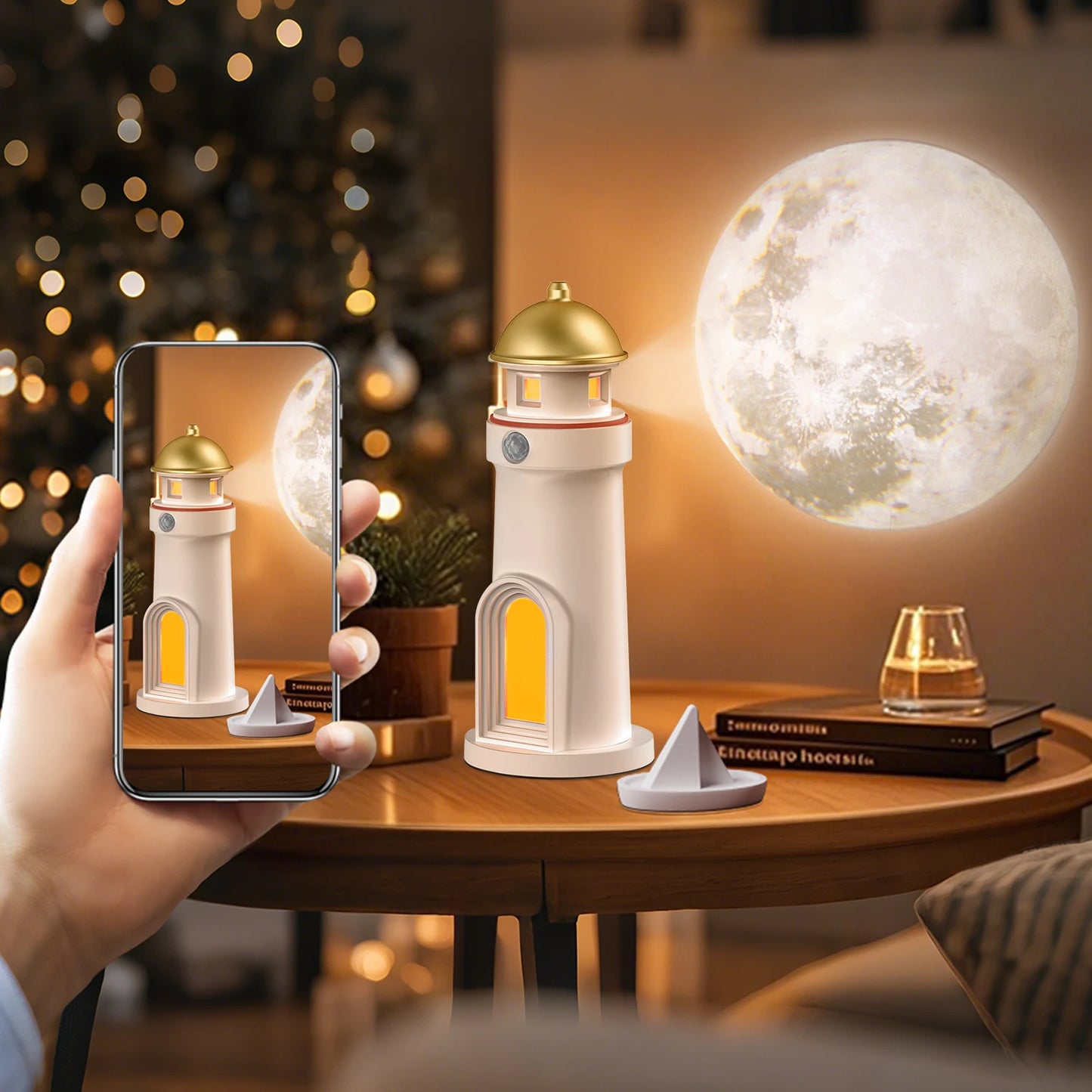 Romantic Moon Projection Night Lamp with Motion Sensor Lights LED