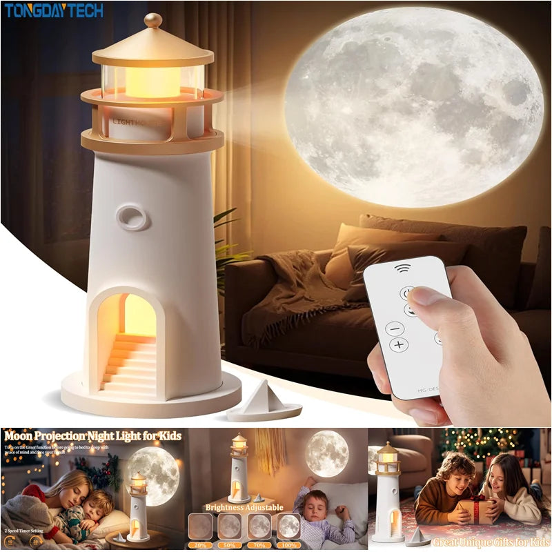 Moon Projection Night Light Lighthouse Decorative Light Charging Bluetooth Music Birthday Gift Suitable for Children and Lovers