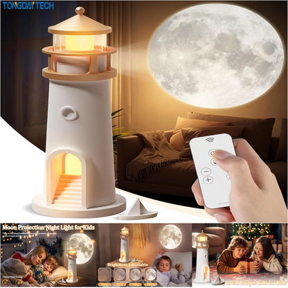 Moon Projection Night Light Lighthouse Decorative Light Charging Bluetooth Music Birthday Gift Suitable for Children and Lovers