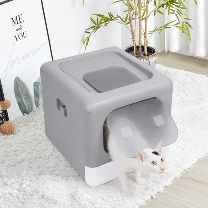 Cat Litter Box with Scoop and Tray Sifting Enclosed Foldable Kitten Toilet