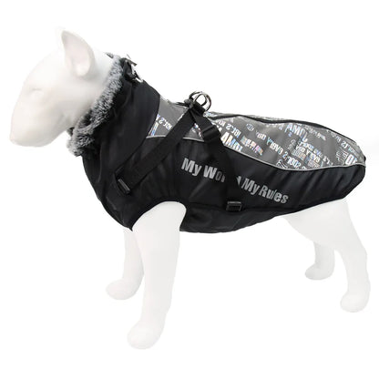 Stay Dry in Style  Waterproof Large Dog Clothes with Warm Furry Collar