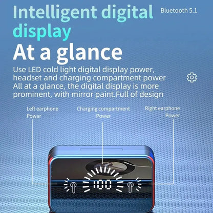 Bluetooth Earphone Headphones Mirror Wireless Stereo