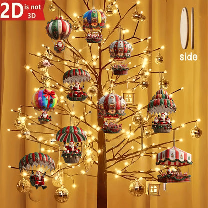 10Pcs Christmas Wooden Hot Air Balloon Santa Claus 2D