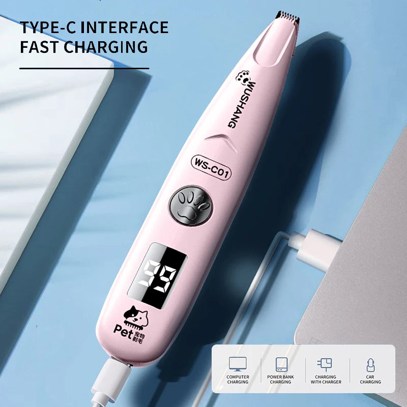 Pet Dog Electric Groomer Trimmer with LED Light Waterproof Pet Foot Hair Trimmer Low Noise Cat Dog Face Foot Ear Hip Paw Shaver