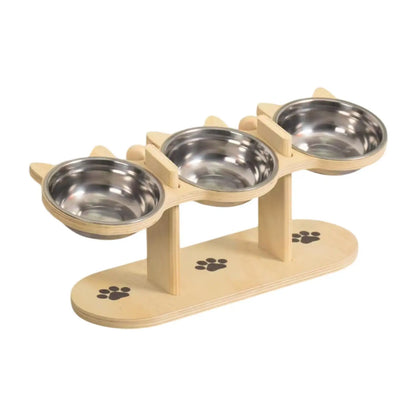 Zen-Rise Elevated Feeder – Wooden Stand with Dual Stainless Steel Bowls
