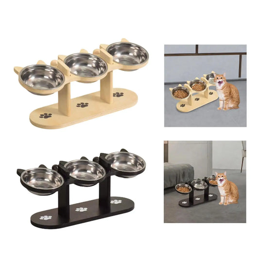 Zen-Rise Elevated Feeder – Wooden Stand with Dual Stainless Steel Bowls