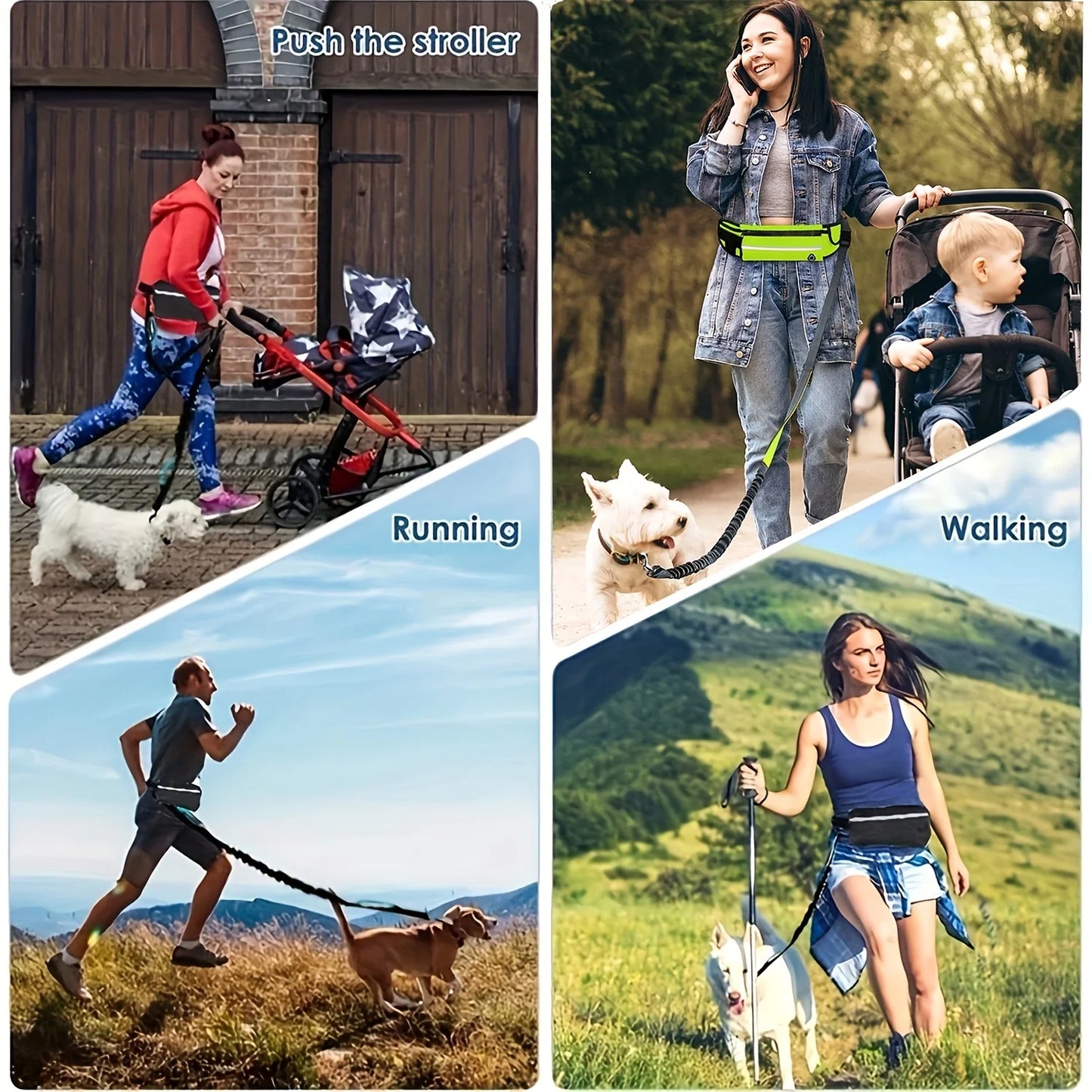 Hands-Free Dog Leash with Integrated Zipper Waist Pack