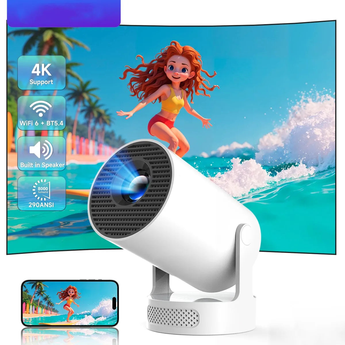 Android 12.0 Portable Projector