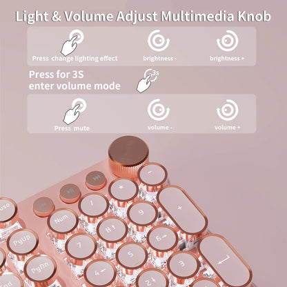 Mechanical Gaming Keyboard, 104 Keys Round Keycaps LED White Backli