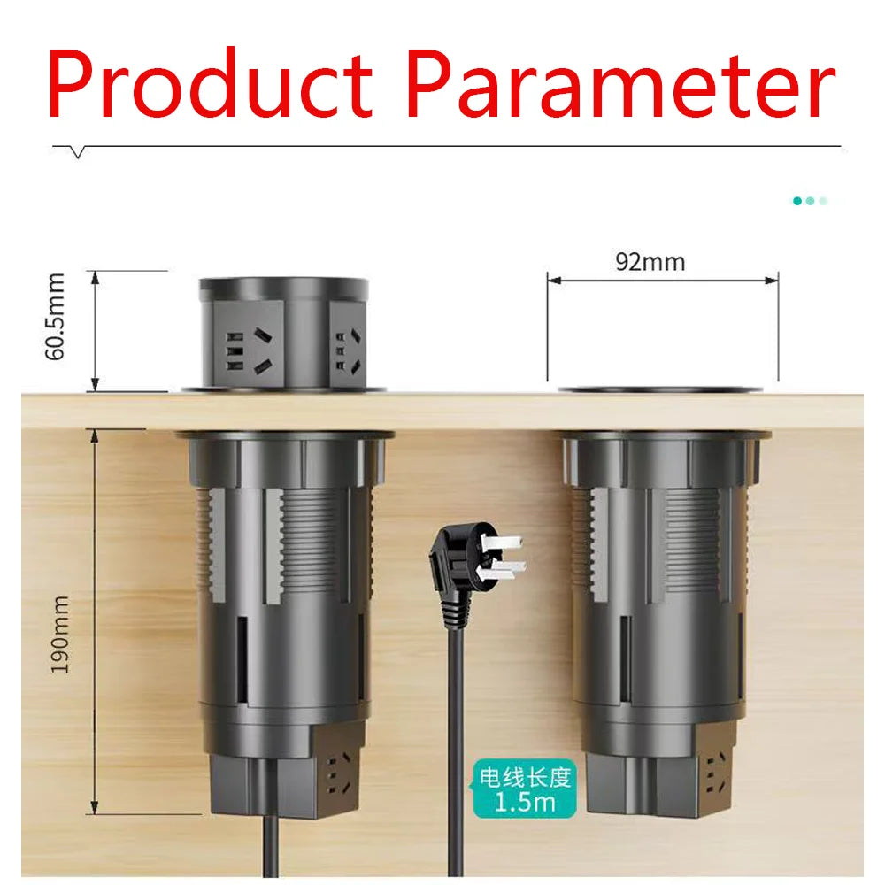 Pneumatic lifting socket embedded desktop multifunctional hidden office desk