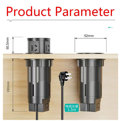 Pneumatic lifting socket embedded desktop multifunctional hidden office desk