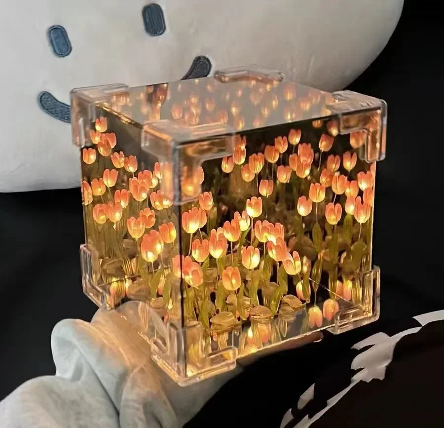 New Creative Diy Tulip Flower Sea Cube Three-Dimensional Small Night Lamp