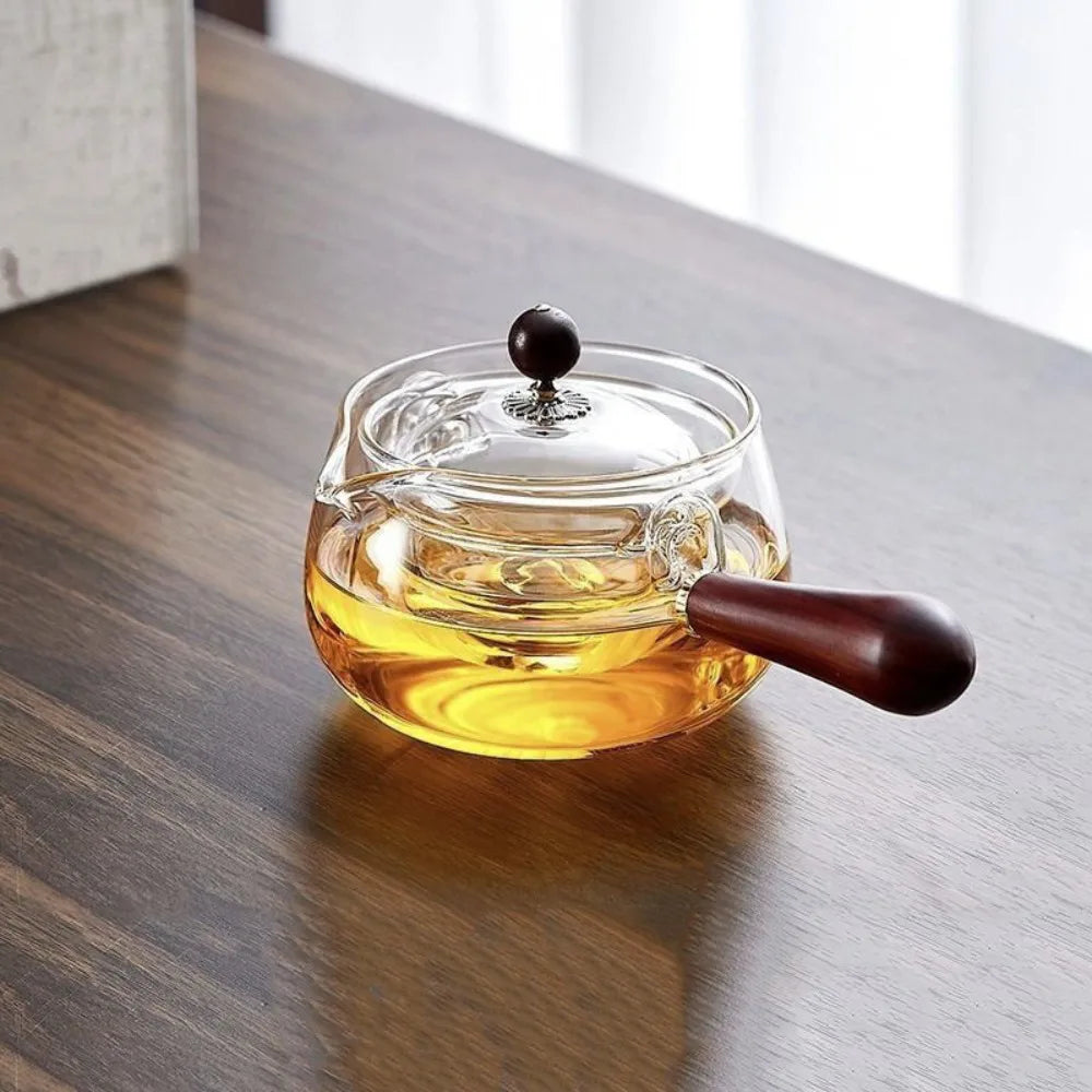 Multi-purpose Glass 360 Degree Rotating Teapot Large Transparent Boiling Teapot Heat Resistant with Handle Brewing Teapot Office