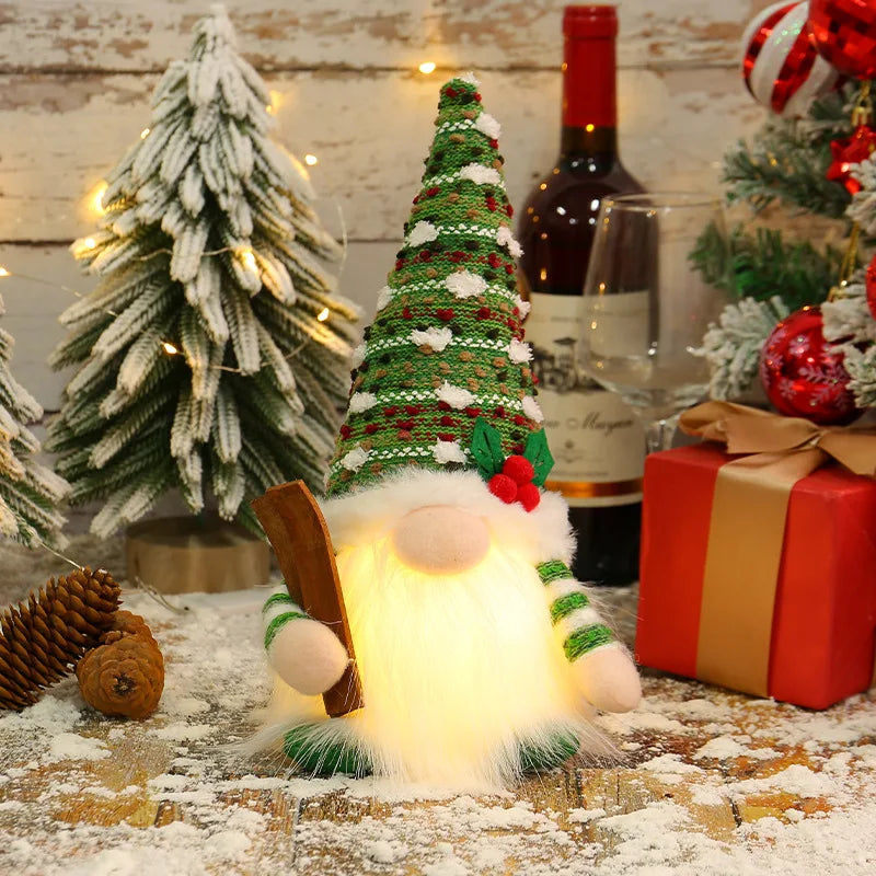 30cm Glowing Knitted Gnome Doll Couple with Led Night Light 2025 Christmas Decorations Home Xmas Tree Decor New Year 2026 Gift