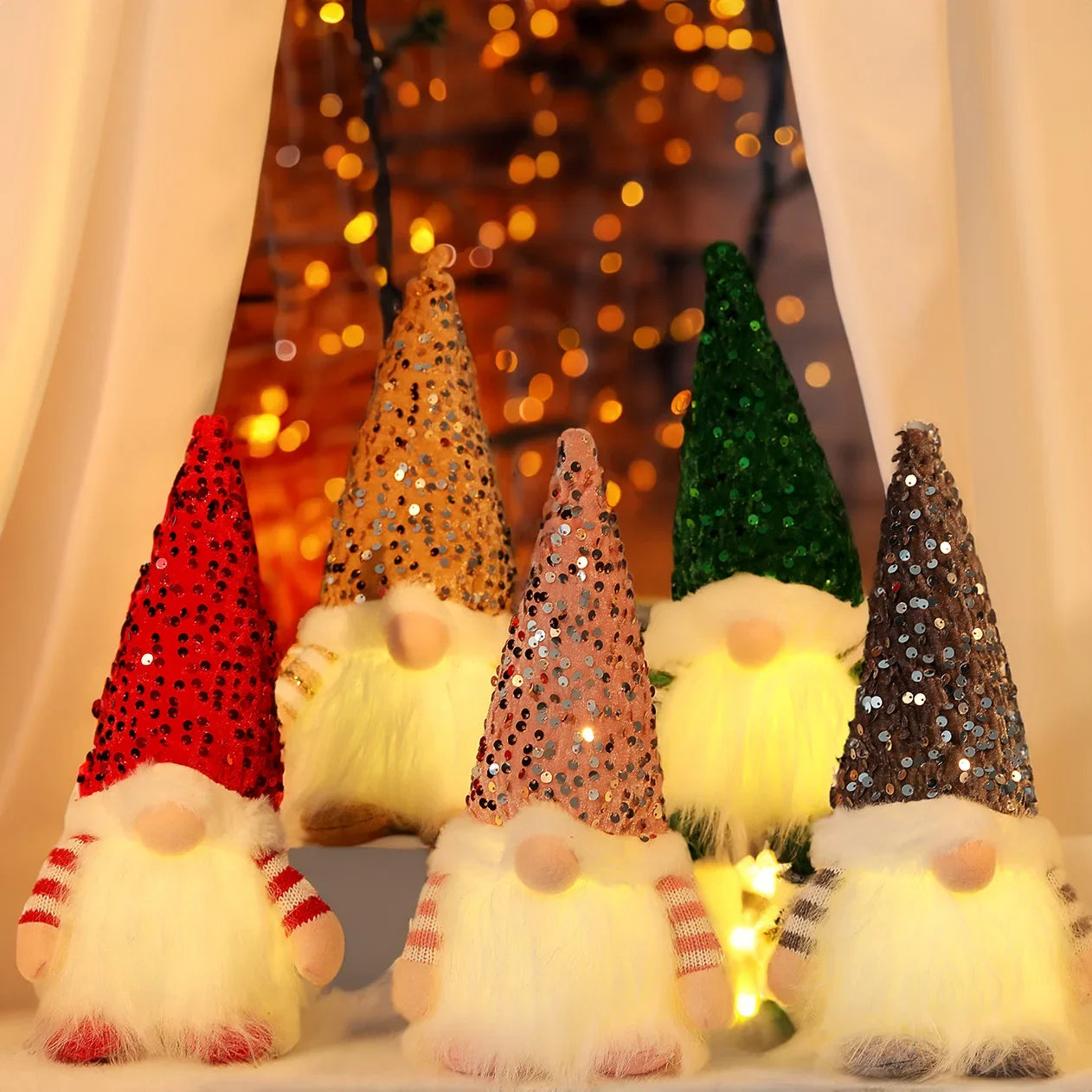 30cm Glowing Knitted Gnome Doll Couple with Led Night Light 2025 Christmas Decorations Home Xmas Tree Decor New Year 2026 Gift