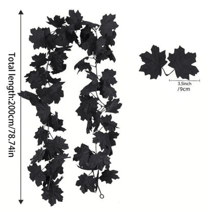 Black Maple Leaf Vine Garland for Fall Decorations Halloween Wall Hanging Artificial Black Leaves 3.9ft Long