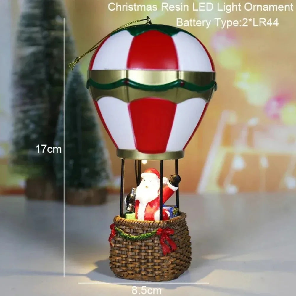 Christmas Glowing Ornaments, Santa Claus Snowman Hot Air Balloon with LED Light