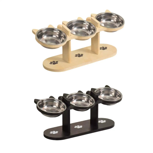 Zen-Rise Elevated Feeder – Wooden Stand with Dual Stainless Steel Bowls